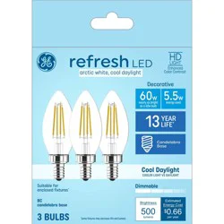 GE Household Lighting GE 3pk 60W Refresh LED Decorative Light Bulbs Cool Daylight