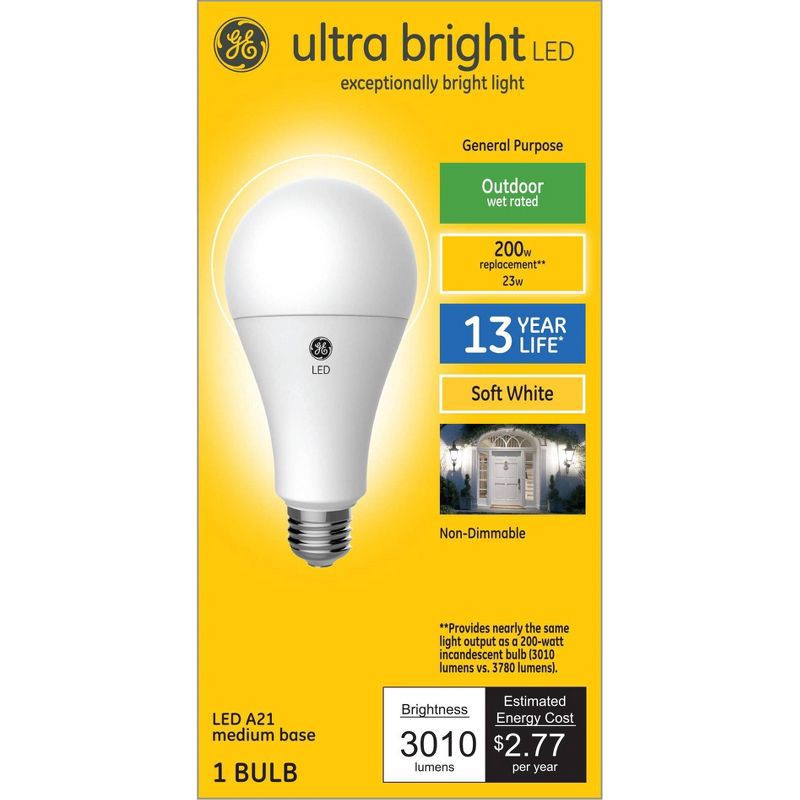 slide 1 of 3, General Electric GE Ultra Bright 200W A21 LED Light Bulb Soft White, 1 ct
