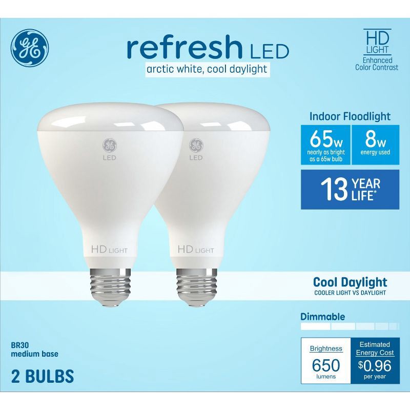 slide 1 of 7, GE Household Lighting GE 2pk 65W BR30 LED Indoor Floodlight Bulbs Cool Daylight, 2 ct