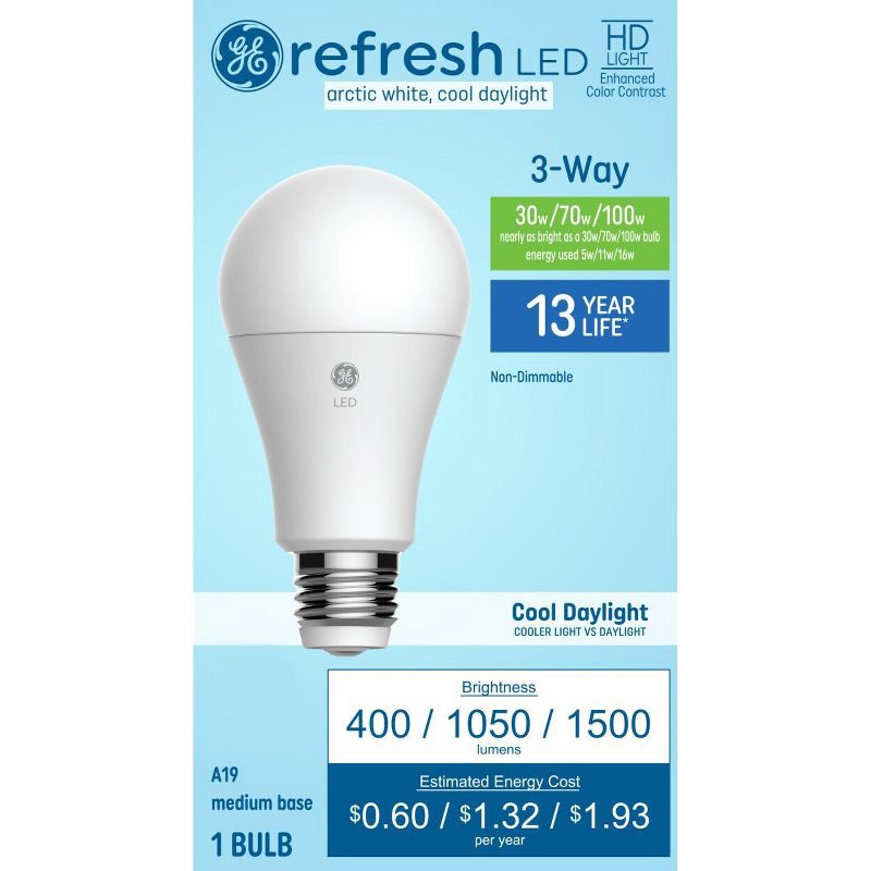 slide 1 of 5, GE Household Lighting GE A19 LED 3-Way Light Bulb Cool Daylight, 1 ct