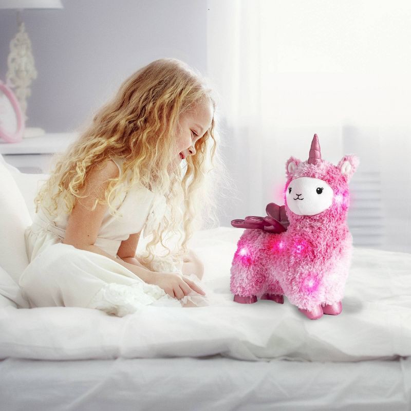 slide 2 of 5, FAO Schwarz Glow Brights Toy Plush LED with Sound Pink Llamacorn 15" Stuffed Animal, 1 ct