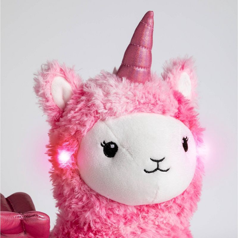 slide 4 of 5, FAO Schwarz Glow Brights Toy Plush LED with Sound Pink Llamacorn 15" Stuffed Animal, 1 ct