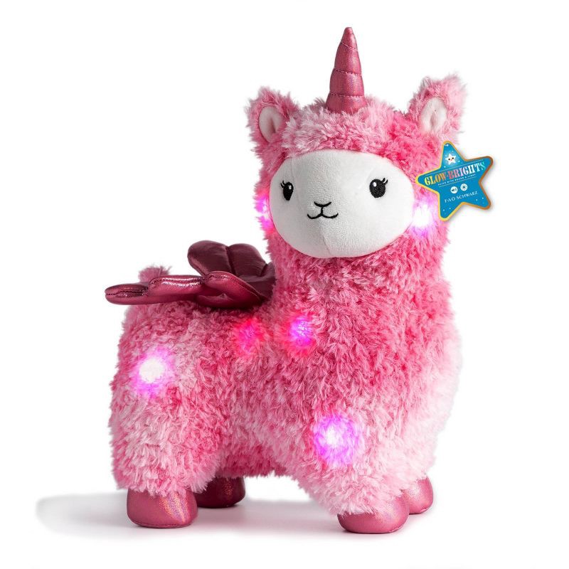 slide 1 of 5, FAO Schwarz Glow Brights Toy Plush LED with Sound Pink Llamacorn 15" Stuffed Animal, 1 ct