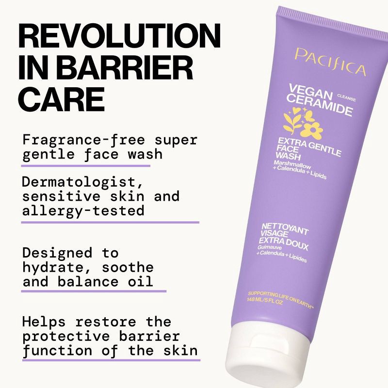 slide 3 of 9, Pacifica Vegan Ceramide Extra Gentle Face Wash - Unscented - 5 fl oz, 5 fl oz