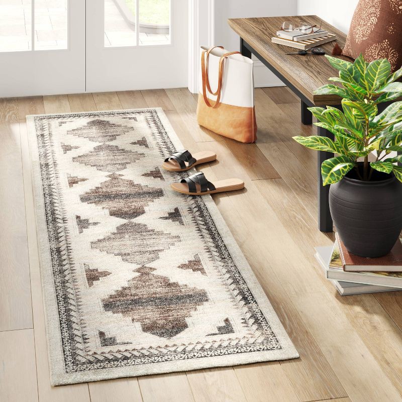 slide 2 of 4, 2'x7' Washable Runner Cromwell Printed Persian Style Rug Tan - Threshold™, 1 ct