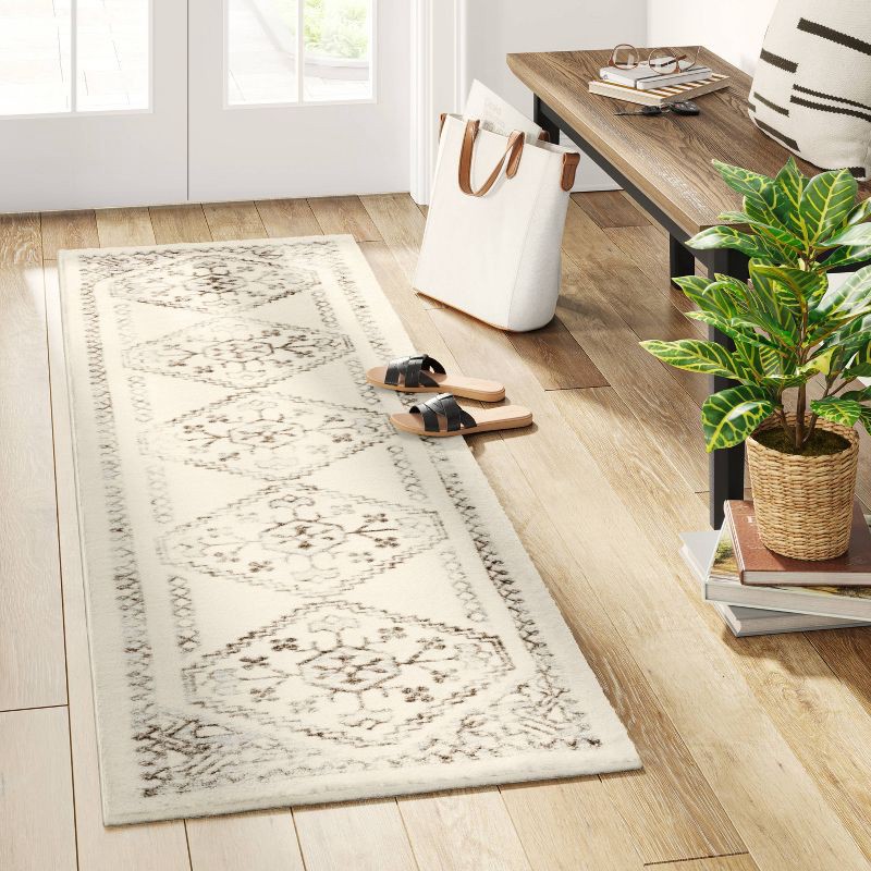 slide 2 of 4, 2'x7' Washable Runner Kensington Persian Style Cream Rug Cream - Threshold™, 1 ct