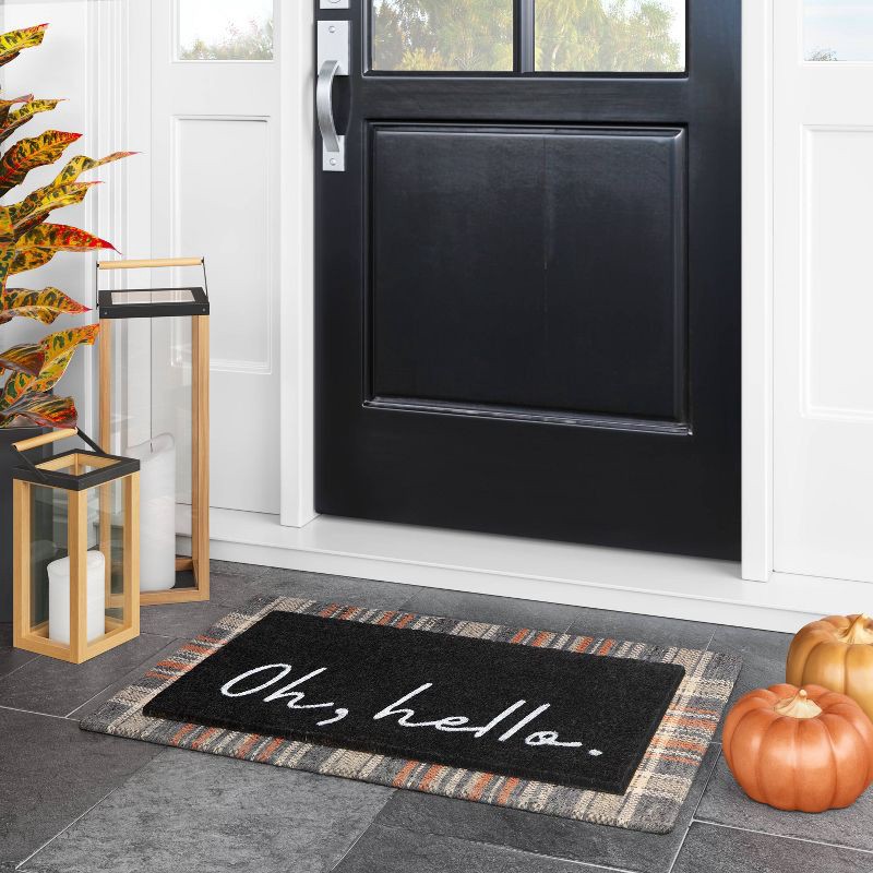 slide 2 of 3, 1'6"x2'6" Oh Hello Doormat Black - Threshold™: Outdoor Welcome Mat, Coir & Latex, Traditional Typography Design, 1 ct