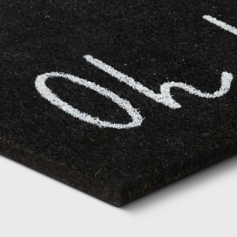 slide 3 of 3, 1'6"x2'6" Oh Hello Doormat Black - Threshold™: Outdoor Welcome Mat, Coir & Latex, Traditional Typography Design, 1 ct