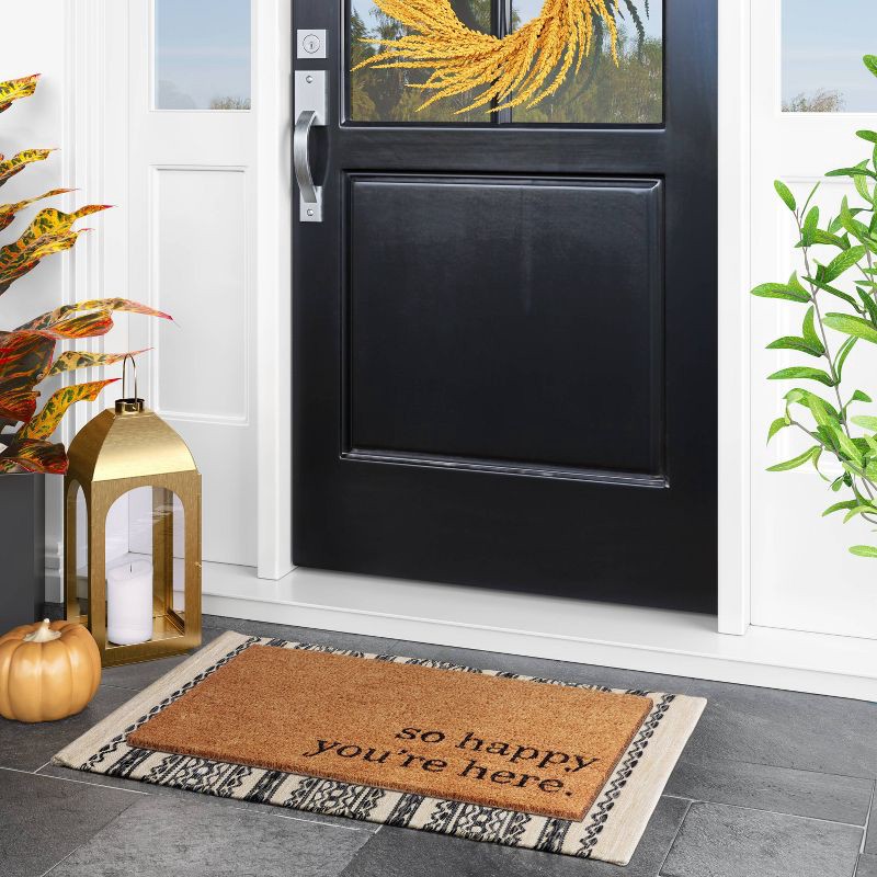 slide 2 of 4, 1'6"x2'6" So Happy You're Here Doormat Natural - Threshold™: Outdoor Welcome Mat, Front Door, Medium Pile, 1 ct