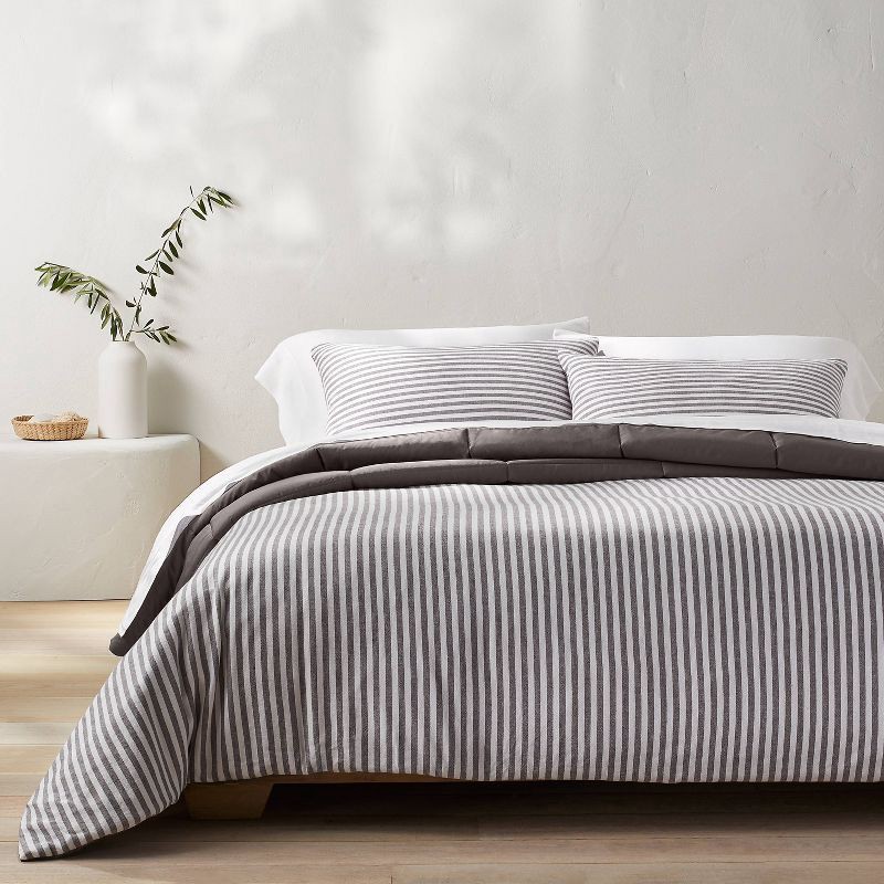 slide 2 of 8, Full/Queen Heavyweight Linen Blend Stripe Comforter & Sham Set Dark Gray - Casaluna™: Woven Rayon, OEKO-TEX Certified, 1 ct