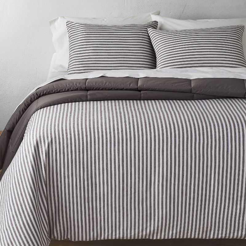 slide 1 of 8, Full/Queen Heavyweight Linen Blend Stripe Comforter & Sham Set Dark Gray - Casaluna™: Woven Rayon, OEKO-TEX Certified, 1 ct