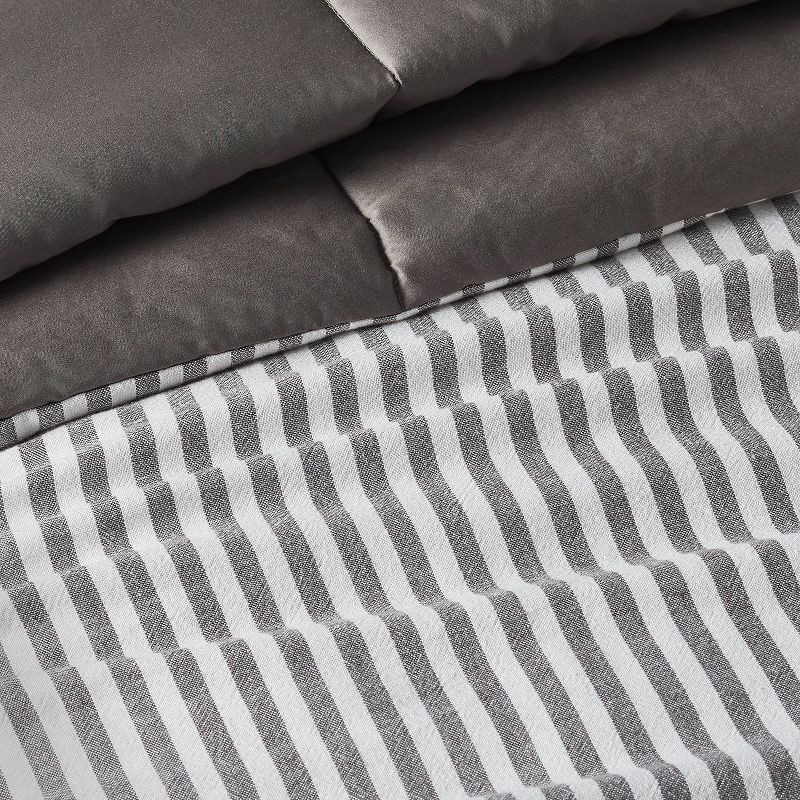 slide 4 of 8, Full/Queen Heavyweight Linen Blend Stripe Comforter & Sham Set Dark Gray - Casaluna™: Woven Rayon, OEKO-TEX Certified, 1 ct