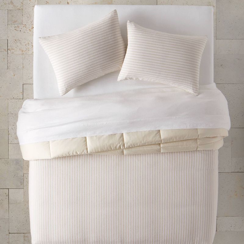 slide 3 of 8, King Heavyweight Linen Blend Stripe Comforter & Sham Set Natural - Casaluna™: Woven Rayon-Linen, Zipper Shams, 1 ct