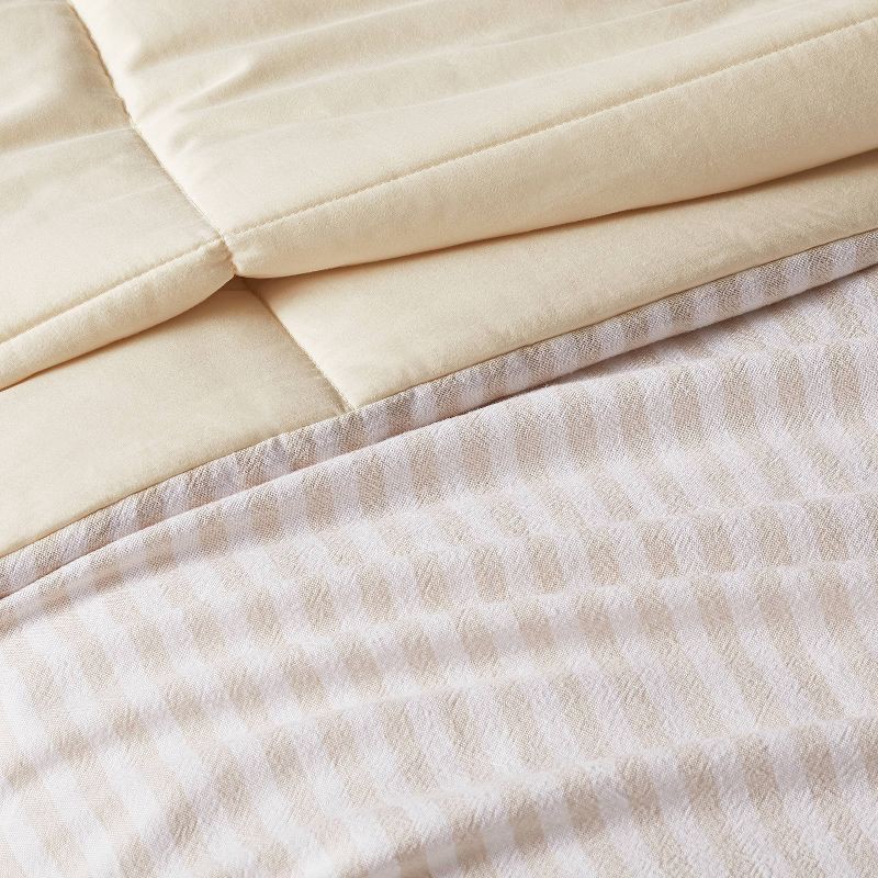 slide 4 of 8, King Heavyweight Linen Blend Stripe Comforter & Sham Set Natural - Casaluna™: Woven Rayon-Linen, Zipper Shams, 1 ct