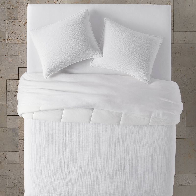 slide 3 of 8, Full/Queen Textured Chambray Cotton Comforter & Sham Set White - Casaluna™: OEKO-TEX Certified, 250 Thread Count, 1 ct