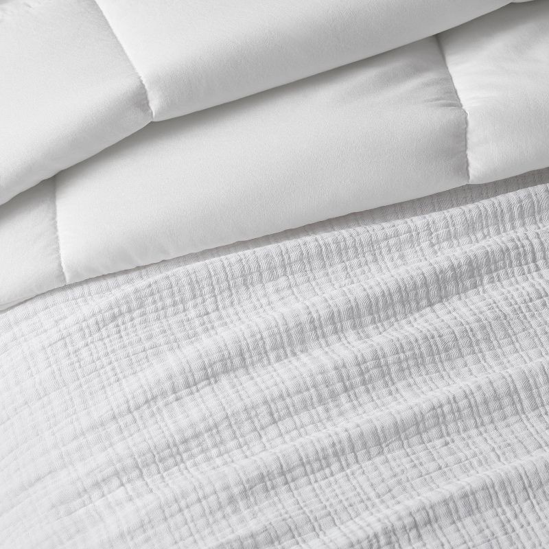 slide 4 of 8, Full/Queen Textured Chambray Cotton Comforter & Sham Set White - Casaluna™: OEKO-TEX Certified, 250 Thread Count, 1 ct