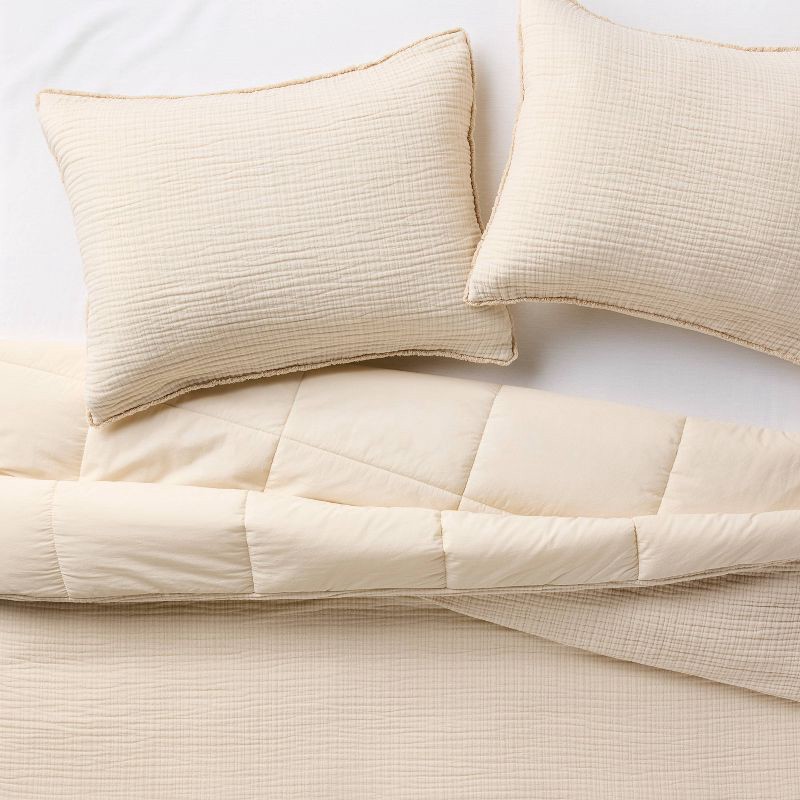 slide 3 of 8, Full/Queen Textured Chambray Comforter & Sham Set Natural - Casaluna™: OEKO-TEX Certified, 250 Thread Count, 1 ct