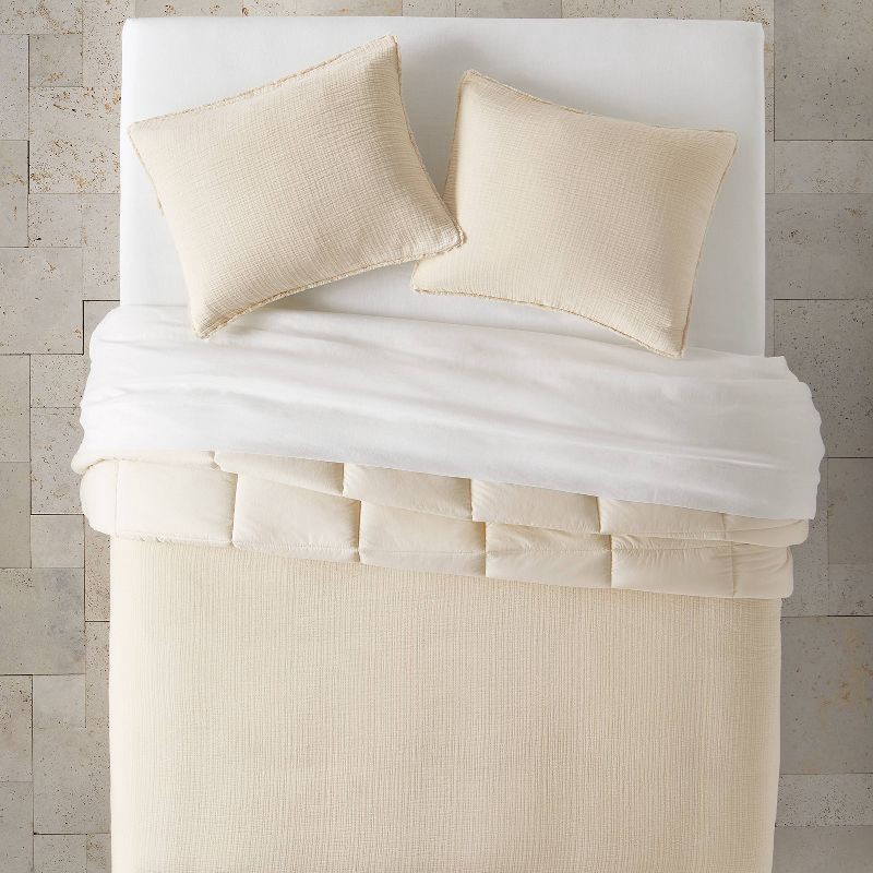 slide 3 of 8, Full/Queen Textured Chambray Cotton Comforter & Sham Set Natural - Casaluna™: OEKO-TEX Certified, 250 Thread Count, 1 ct