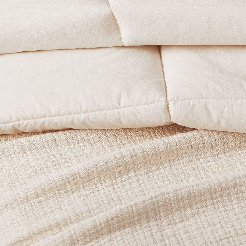 slide 4 of 8, Full/Queen Textured Chambray Cotton Comforter & Sham Set Natural - Casaluna™: OEKO-TEX Certified, 250 Thread Count, 1 ct