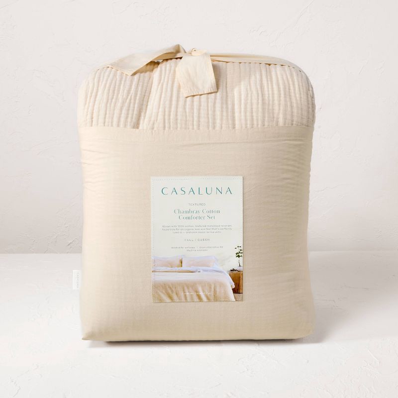 slide 6 of 8, King Textured Chambray Comforter & Sham Set Natural - Casaluna™: OEKO-TEX Certified, 250 Thread Count, Zipper Closure, 1 ct