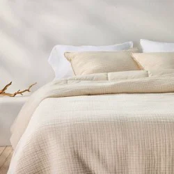 King Textured Chambray Comforter & Sham Set Natural - Casaluna™: OEKO-TEX Certified, 250 Thread Count, Zipper Closure