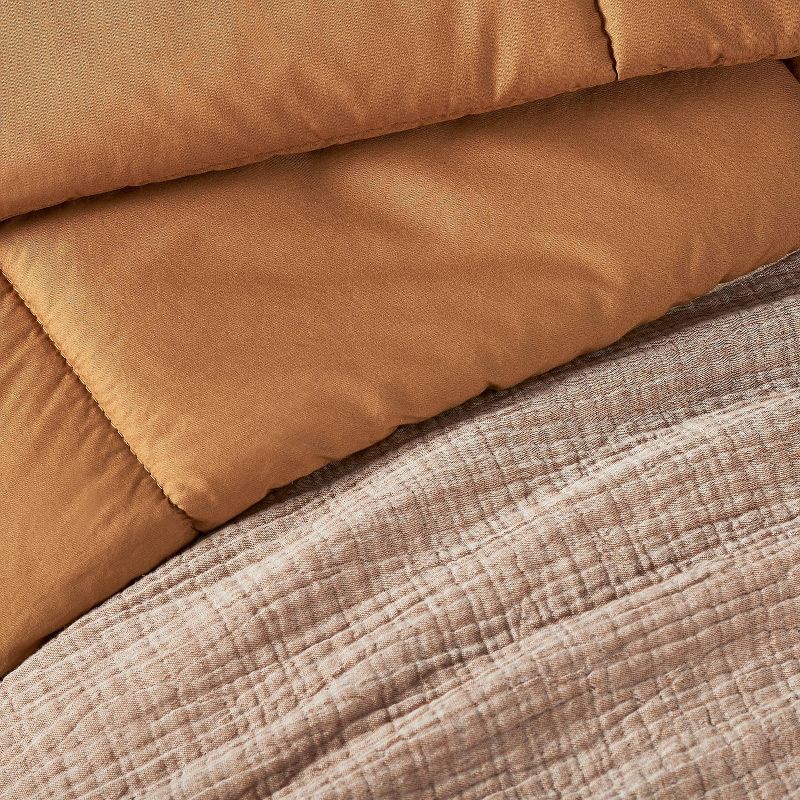 slide 4 of 8, King Textured Chambray Cotton Comforter & Sham Set Warm Brown - Casaluna™: OEKO-TEX Certified, Zipper Closure, 250 Thread Count, 1 ct