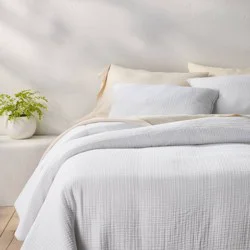 King Textured Chambray Comforter & Sham Set White - Casaluna™: OEKO-TEX Certified, 250 Thread Count