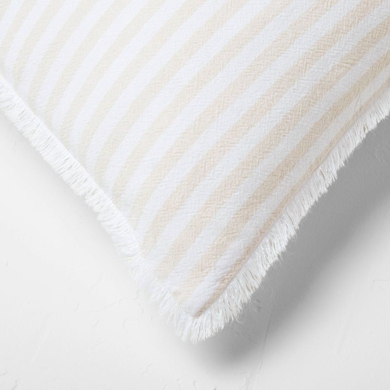 slide 4 of 4, Euro 26''x26'' Heavyweight Linen Blend Stripe Throw Pillow Natural - Casaluna™: Rayon Weave, Indoor Square Cushion, 1 ct