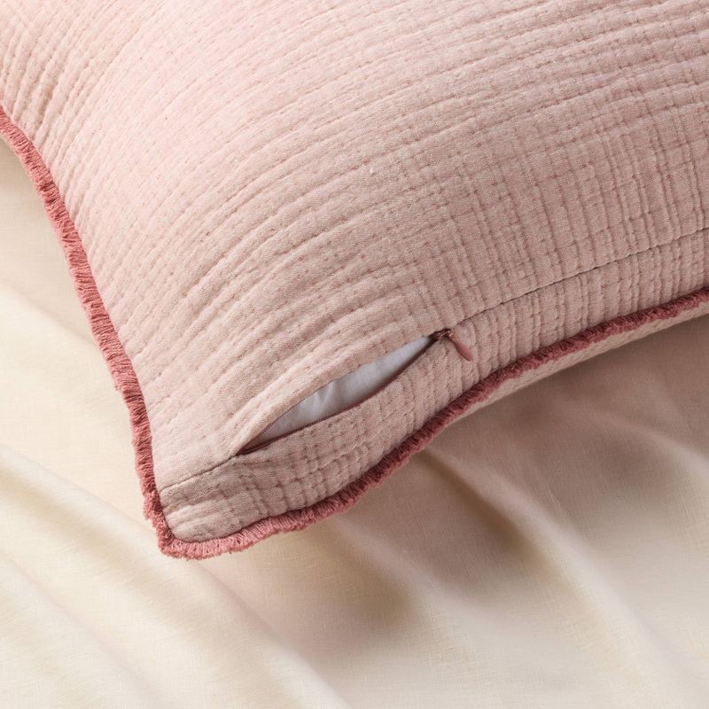 slide 3 of 4, Euro 26''x26'' Textured Chambray Cotton Decorative Throw Pillow Rose - Casaluna™: Indoor Square Pillow, OEKO-TEX Certified, 1 ct