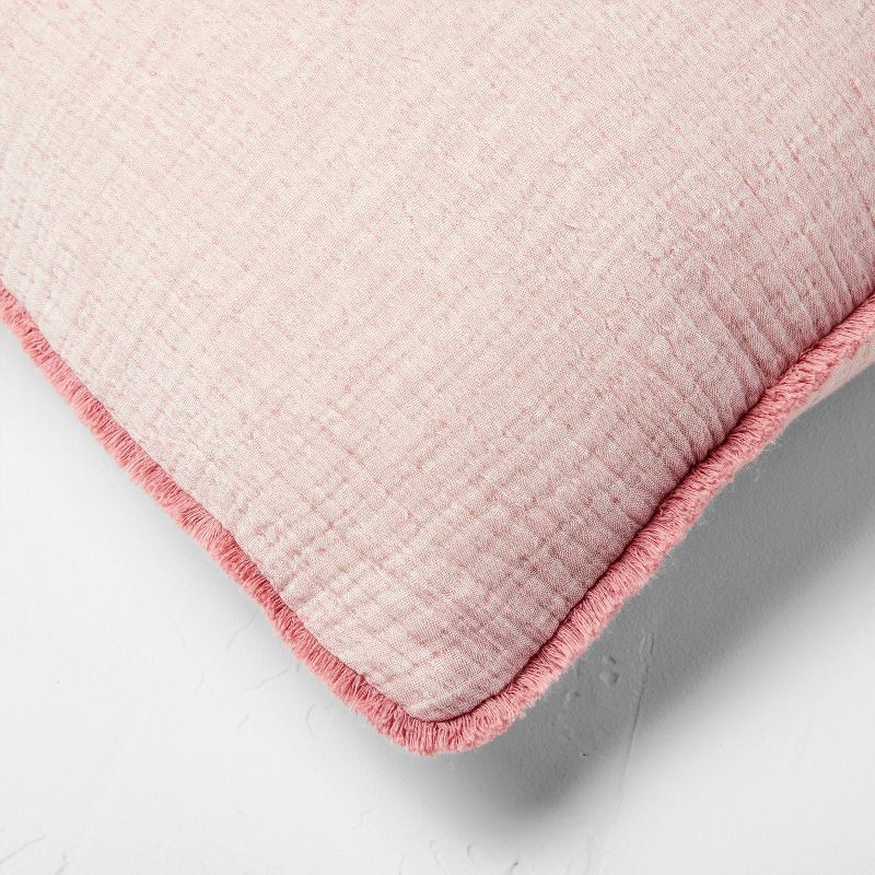 slide 4 of 4, Euro 26''x26'' Textured Chambray Cotton Decorative Throw Pillow Rose - Casaluna™: Indoor Square Pillow, OEKO-TEX Certified, 1 ct