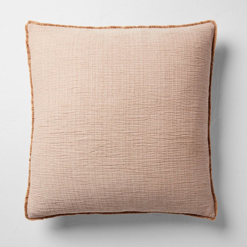 slide 1 of 4, Euro 26''x26'' Textured Chambray Cotton Decorative Throw Pillow Warm Brown - Casaluna™: Indoor Square Cushion, Zipper Closure, 1 ct