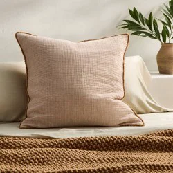 Euro 26''x26'' Textured Chambray Cotton Decorative Throw Pillow Warm Brown - Casaluna™: Indoor Square Cushion, Zipper Closure