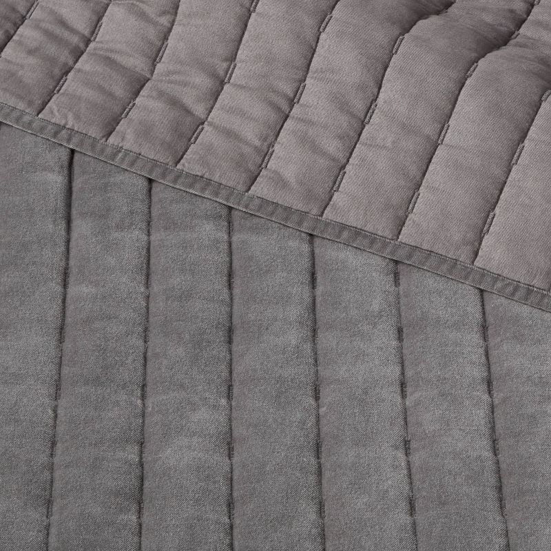 slide 4 of 4, Full/Queen Channel Stitch Velvet Quilt Charcoal - Threshold™: Cotton Backing, Year-Round Comfort, Machine Washable, 1 ct