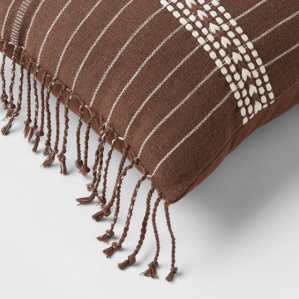 slide 3 of 4, Oblong Oversized Stripe Fringe Decorative Throw Pillow Brown - Threshold, 1 ct