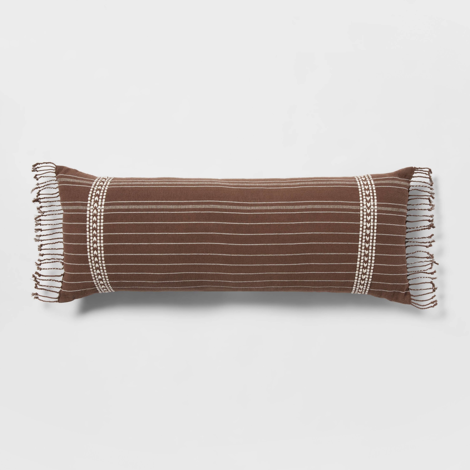 slide 1 of 4, Oblong Oversized Stripe Fringe Decorative Throw Pillow Brown - Threshold, 1 ct