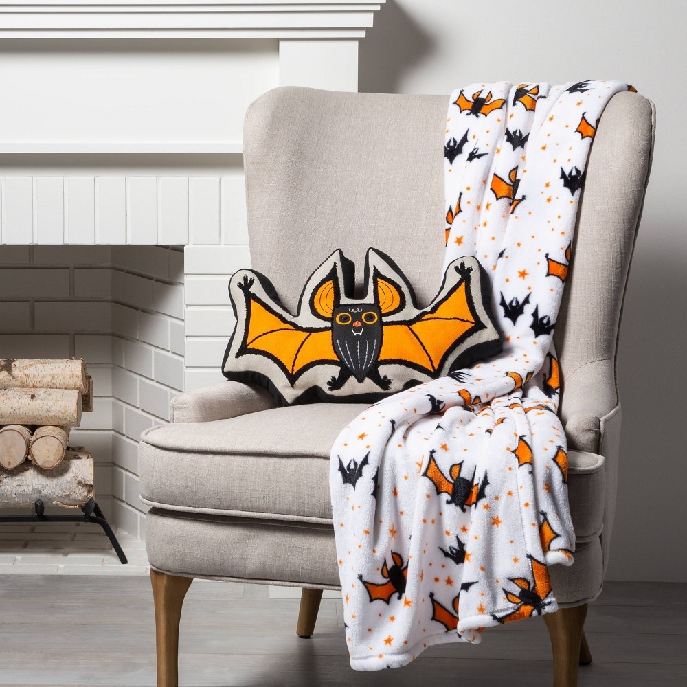 slide 2 of 5, Highlight Embroidered Bat Shaped Throw Pillow with Gusset Black - Hyde & EEK! Boutique, 1 ct