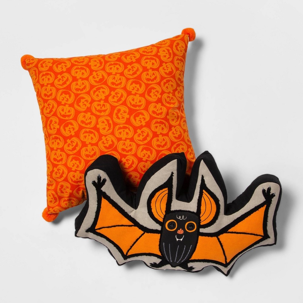 slide 5 of 5, Highlight Embroidered Bat Shaped Throw Pillow with Gusset Black - Hyde & EEK! Boutique, 1 ct