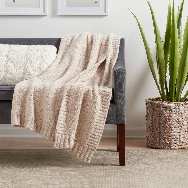 slide 2 of 5, Cozy Knit Throw Blanket Neutral - Threshold™: Sensory Friendly, Midweight, Woven Polyester & Nylon, 50x60", 1 ct