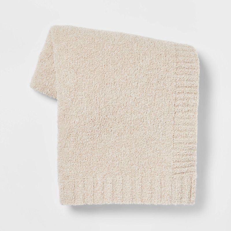 slide 1 of 5, Cozy Knit Throw Blanket Neutral - Threshold™: Sensory Friendly, Midweight, Woven Polyester & Nylon, 50x60", 1 ct