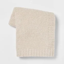 Cozy Knit Throw Blanket Neutral - Threshold™: Light Beige, Midweight, Recycled Polyester, Sensory Friendly, 50x60 inches