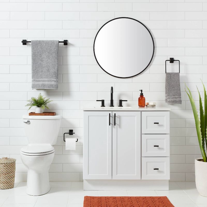 slide 2 of 3, 3pc Modern Bath Hardware Set Black - Threshold™: Zinc & Stainless Steel, Includes Toilet Tissue Holder, 3 ct