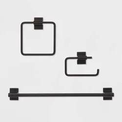 3pc Modern Bath Hardware Set Black - Threshold™: Zinc & Stainless Steel, Includes Toilet Tissue Holder