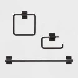 3pc Modern Bath Hardware Set Black - Threshold™: Zinc & Stainless Steel, Includes Toilet Tissue Holder