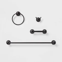 4pc Casual Bath Hardware Set Black - Threshold™: Zinc & Stainless Steel, Includes Toilet Tissue Holder & Robe Hook