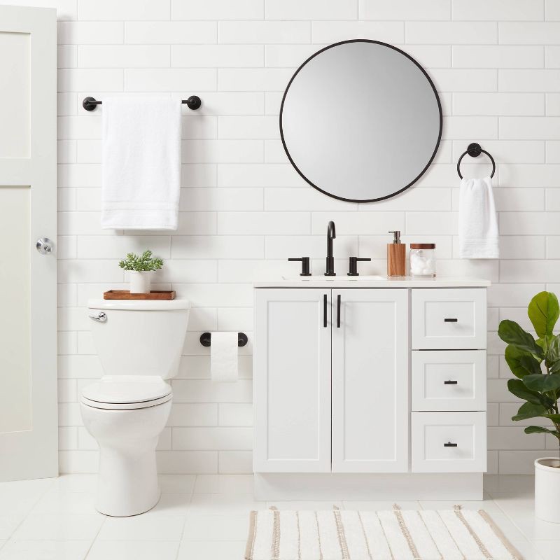 slide 2 of 3, 3pc Bath Hardware Set Black - Threshold™: Metal Bathroom Accessories, Includes Towel Ring & Tissue Holder, 3 ct
