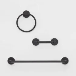 3pc Bath Hardware Set Black - Threshold™: Metal Bathroom Accessories, Includes Towel Ring & Tissue Holder