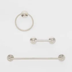 3pc Bath Hardware Set Brushed Nickel - Threshold™: Includes Towel Ring, Tissue Holder, Metal Finish
