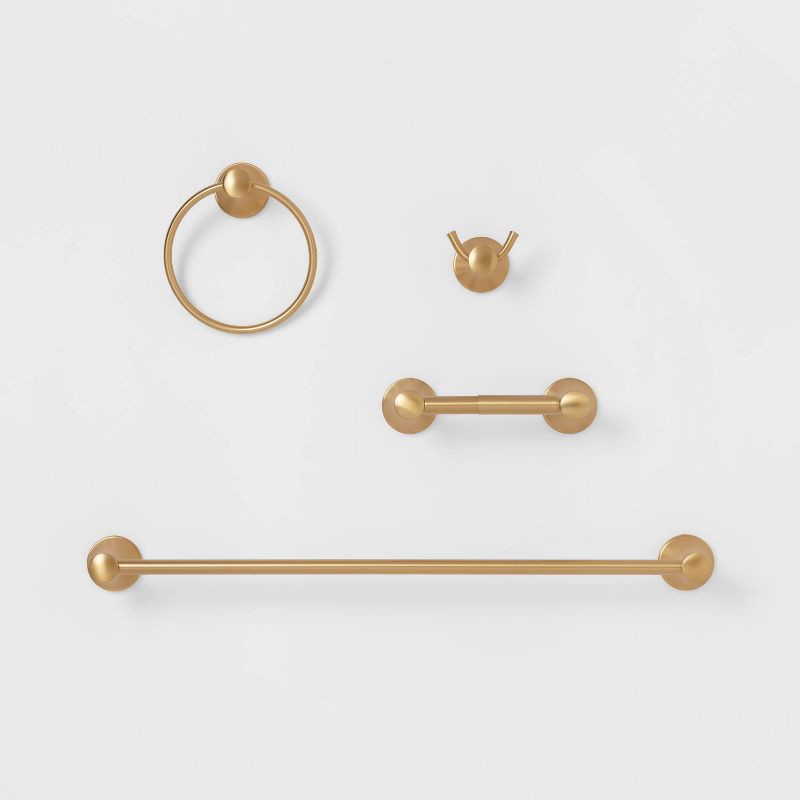 slide 1 of 3, 4pc Casual Bath Hardware Set Brass - Threshold™: Includes Towel Ring, Toilet Tissue Holder, Robe Hook, 4 ct