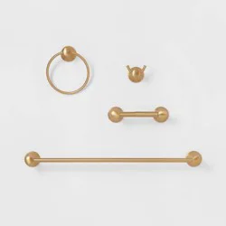 4pc Casual Bath Hardware Set Brass - Threshold™: Includes Towel Ring, Toilet Tissue Holder, Robe Hook
