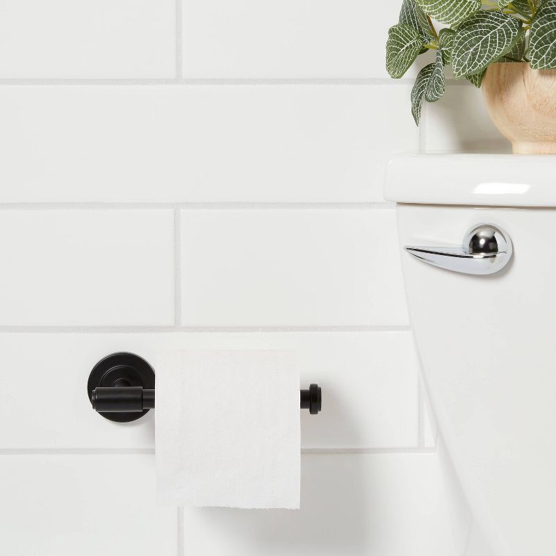 slide 2 of 3, Clean Toilet Paper Holder Black - Threshold™: Zinc & Stainless Steel, Wall Mounted, Bathroom Accessory, 1 ct